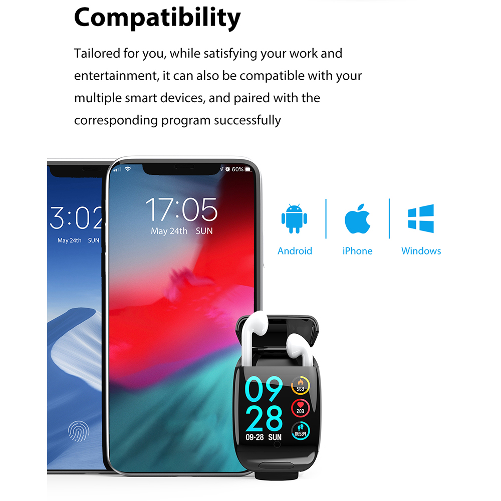 2021 High quality Smart Watch Men Bluetooth Headphone Heart Rate Blood Pressure Smartwatch for Android