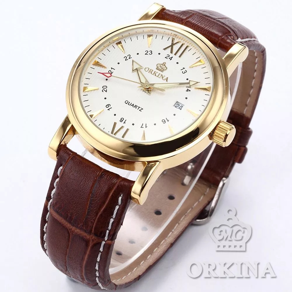 2021 High quality Men Brown Analog Dress Genuine Leather Belt Montre Homme Men Luxury Quartz Watch