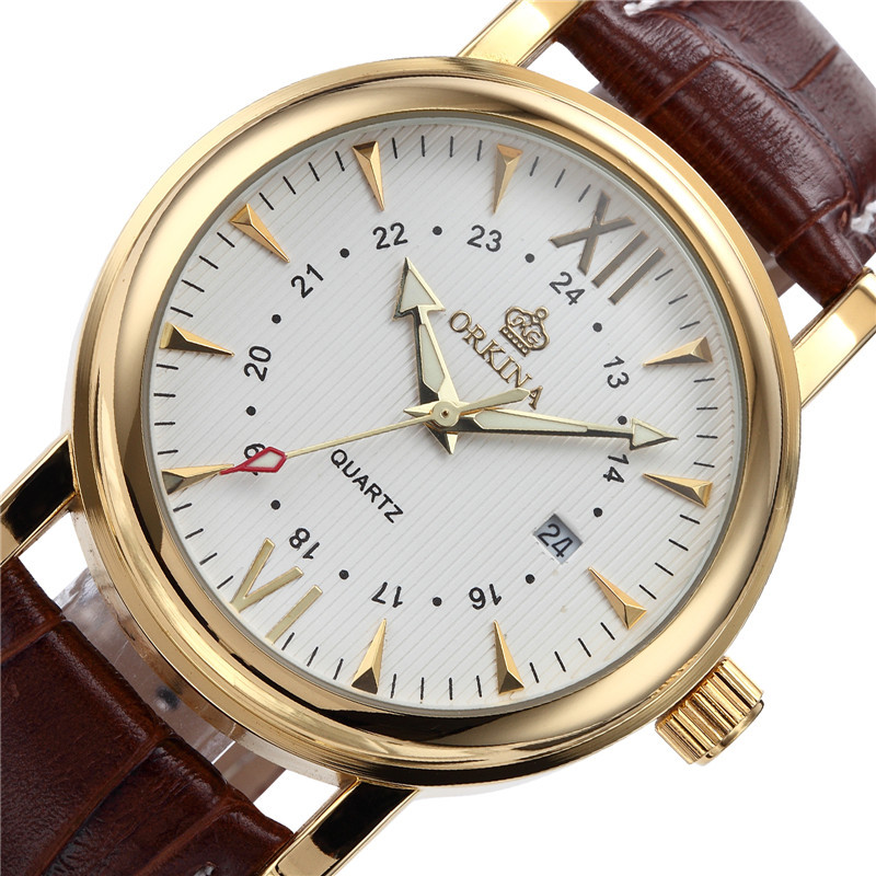 2021 High quality Men Brown Analog Dress Genuine Leather Belt Montre Homme Men Luxury Quartz Watch