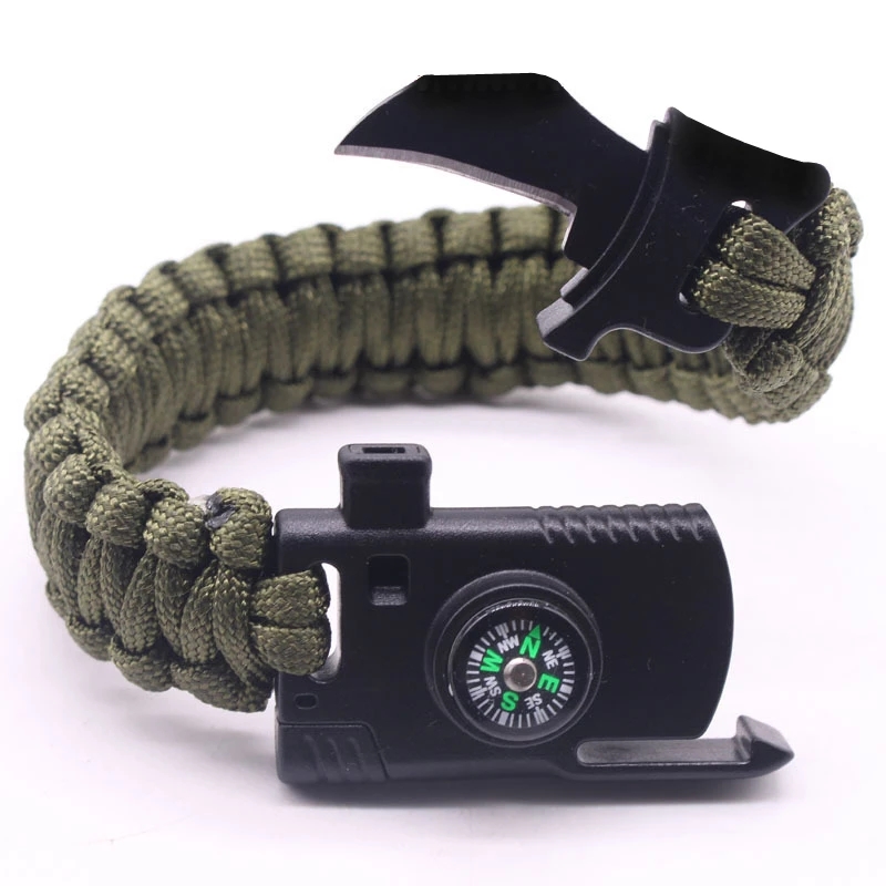 2021 High quality Outdoor Survival  Braided Paracord Camping Rescue Emergency Rope Bangles Compass Whistle Knife
