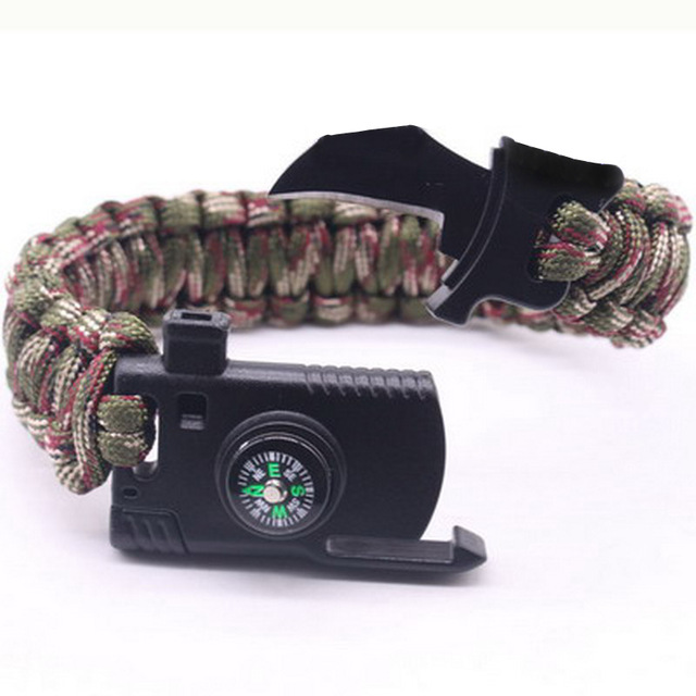 2021 High quality Outdoor Survival  Braided Paracord Camping Rescue Emergency Rope Bangles Compass Whistle Knife