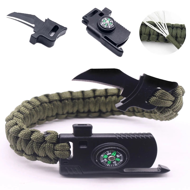 2021 High quality Outdoor Survival  Braided Paracord Camping Rescue Emergency Rope Bangles Compass Whistle Knife