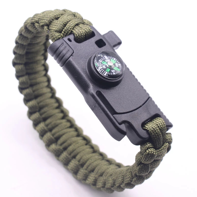 2021 High quality Outdoor Survival  Braided Paracord Camping Rescue Emergency Rope Bangles Compass Whistle Knife