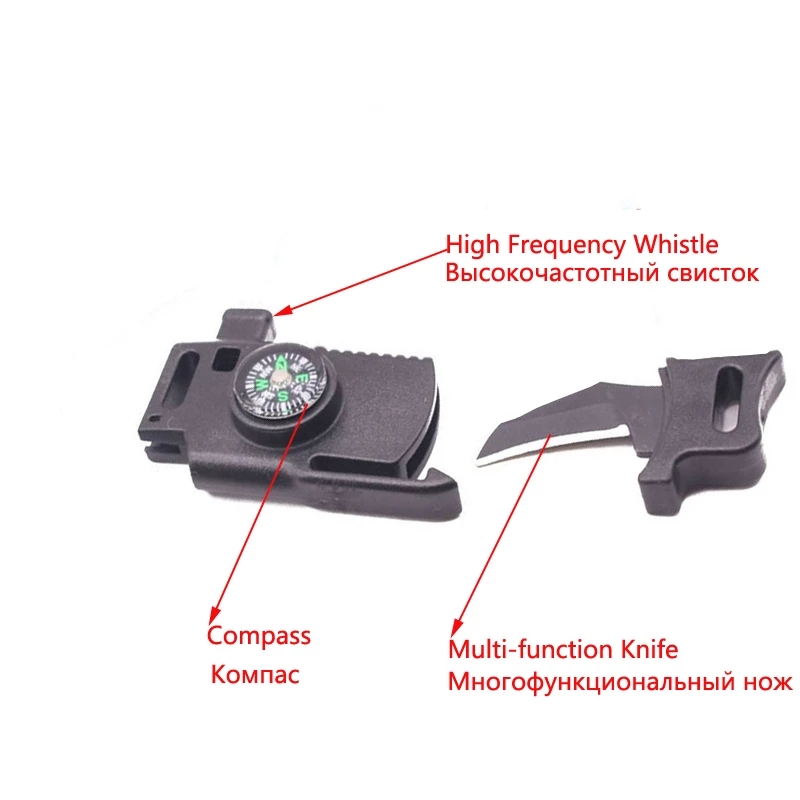 2021 High quality Outdoor Survival  Braided Paracord Camping Rescue Emergency Rope Bangles Compass Whistle Knife