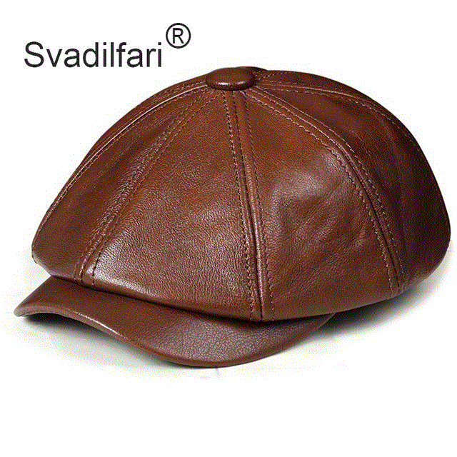 2021 High quality Genuine Leather Hat Autumn Men's Cowhide Leather Beret Elegant Fashion Student Tongue Cap