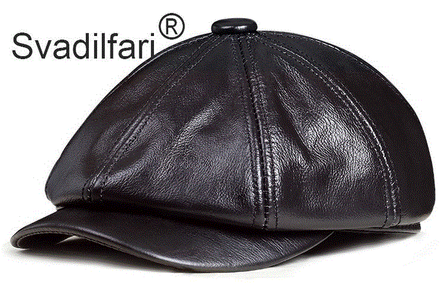 2021 High quality Genuine Leather Hat Autumn Men's Cowhide Leather Beret Elegant Fashion Student Tongue Cap