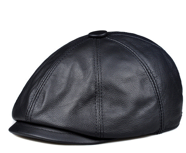 2021 High quality Genuine Leather Hat Autumn Men's Cowhide Leather Beret Elegant Fashion Student Tongue Cap