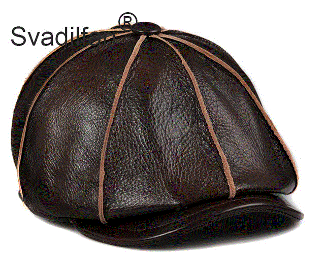 2021 High quality Genuine Leather Hat Autumn Men's Cowhide Leather Beret Elegant Fashion Student Tongue Cap