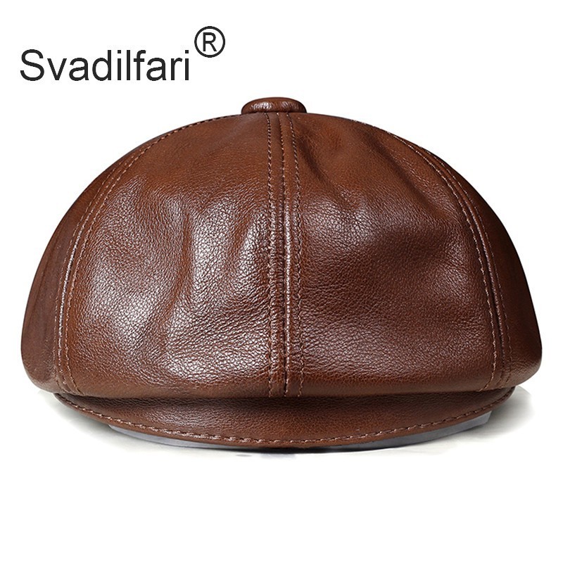 2021 High quality Genuine Leather Hat Autumn Men's Cowhide Leather Beret Elegant Fashion Student Tongue Cap