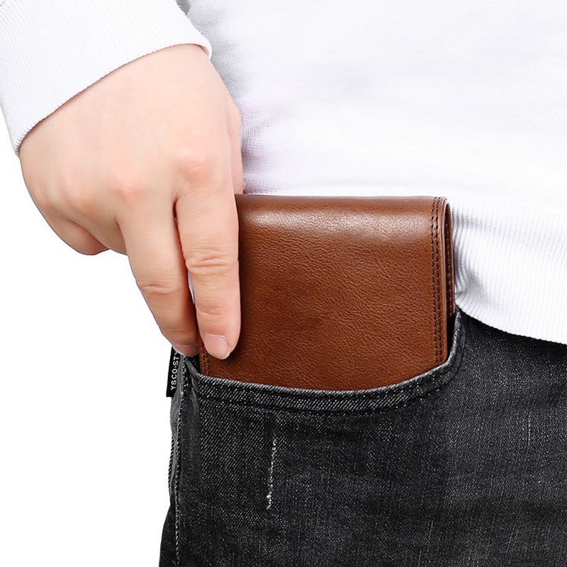 2021 High quality Men Wallets Brown Money Pocket Bag Trifold Wallet Male Short Zipper Coin Purses Small Hand Walet