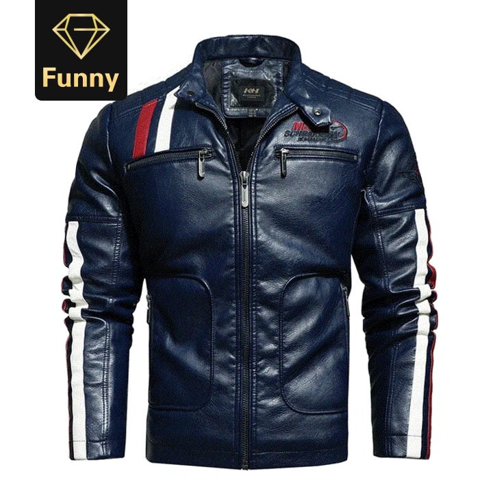 2021 High quality Motorcycle Jacket Men Hit Color Plus Velvet Pu Mens Leather Jacket Casual Leather Jacket Men