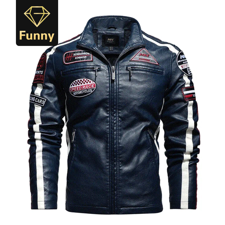 2021 High quality Motorcycle Jacket Men Hit Color Plus Velvet Pu Mens Leather Jacket Casual Leather Jacket Men