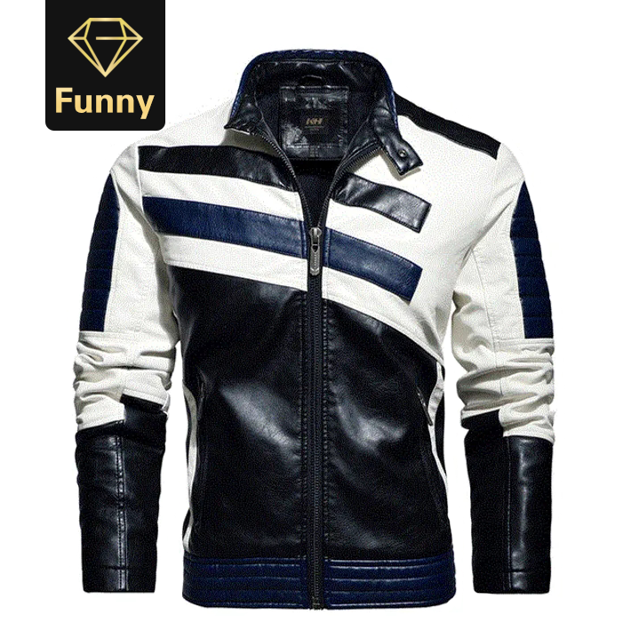 2021 High quality Motorcycle Jacket Men Hit Color Plus Velvet Pu Mens Leather Jacket Casual Leather Jacket Men