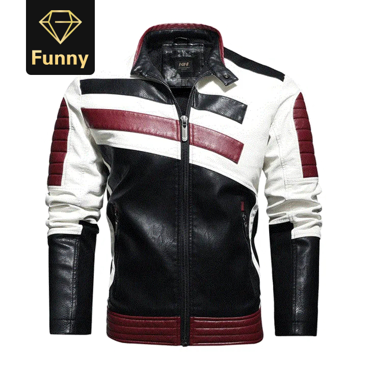 2021 High quality Motorcycle Jacket Men Hit Color Plus Velvet Pu Mens Leather Jacket Casual Leather Jacket Men