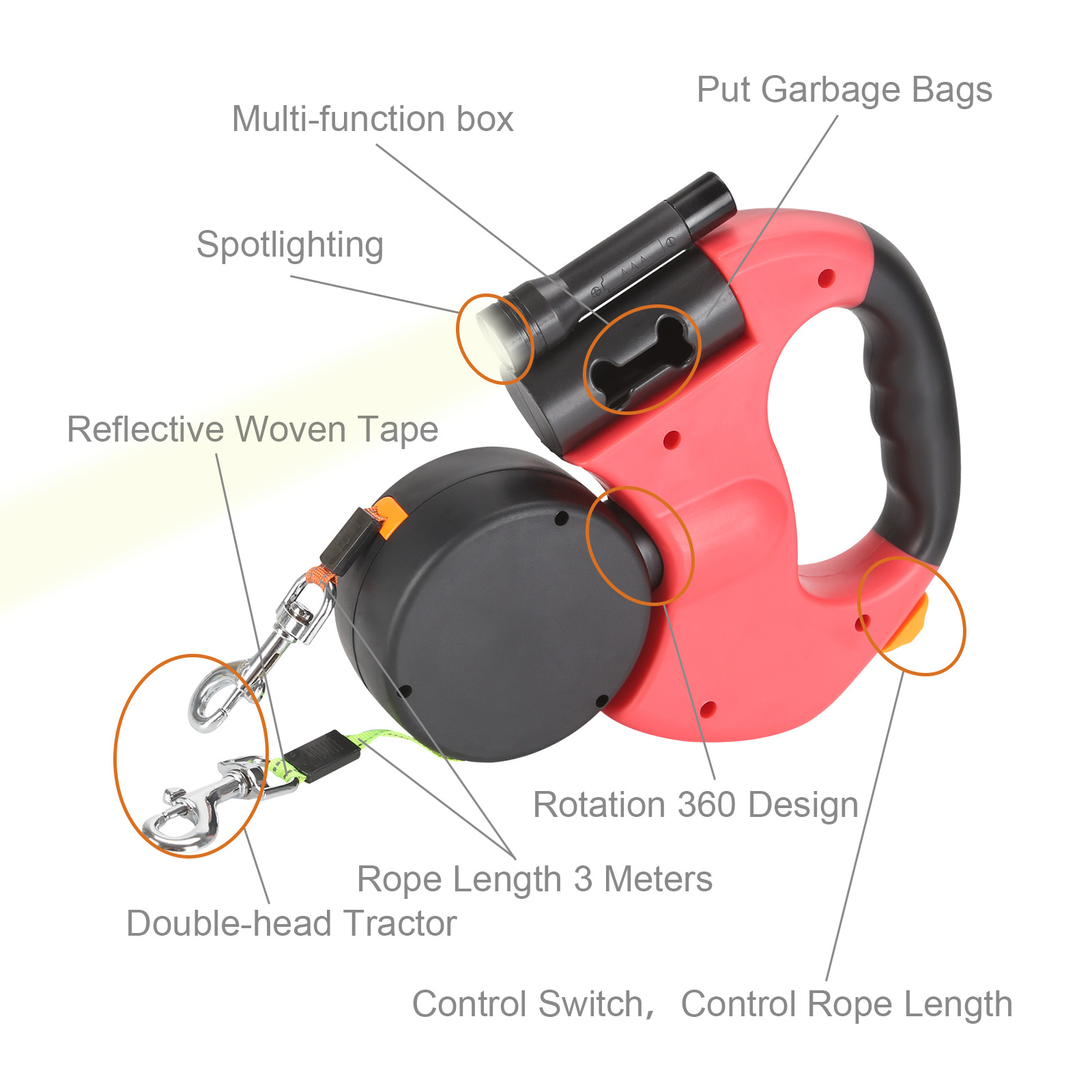 2021 High quality 360 Degree Double Head Traction Rope Dog Universal Automatic Retractable Outdoor Solid Supply 3 M