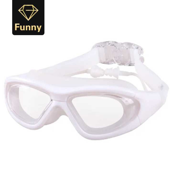 2021 High quality Large Frame Swimming Goggles With Earplug HD Transparent Glasses Anti fog Silicone Waterproof