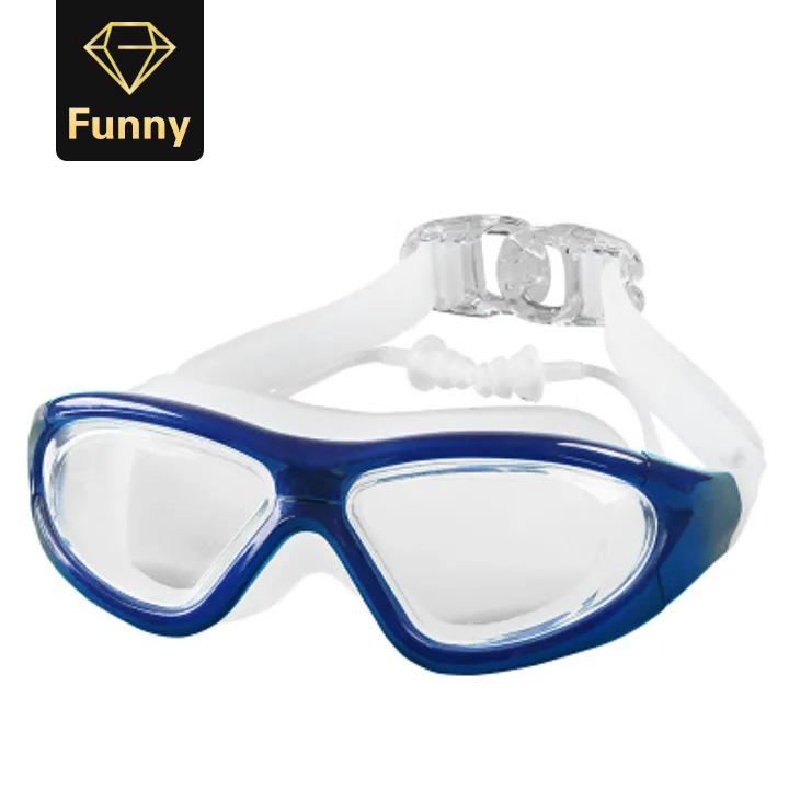 2021 High quality Large Frame Swimming Goggles With Earplug HD Transparent Glasses Anti fog Silicone Waterproof