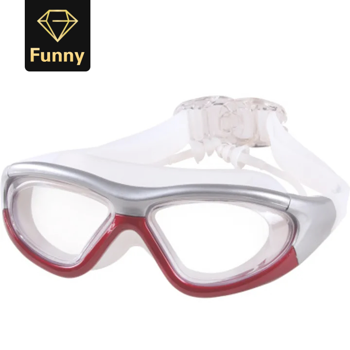2021 High quality Large Frame Swimming Goggles With Earplug HD Transparent Glasses Anti fog Silicone Waterproof