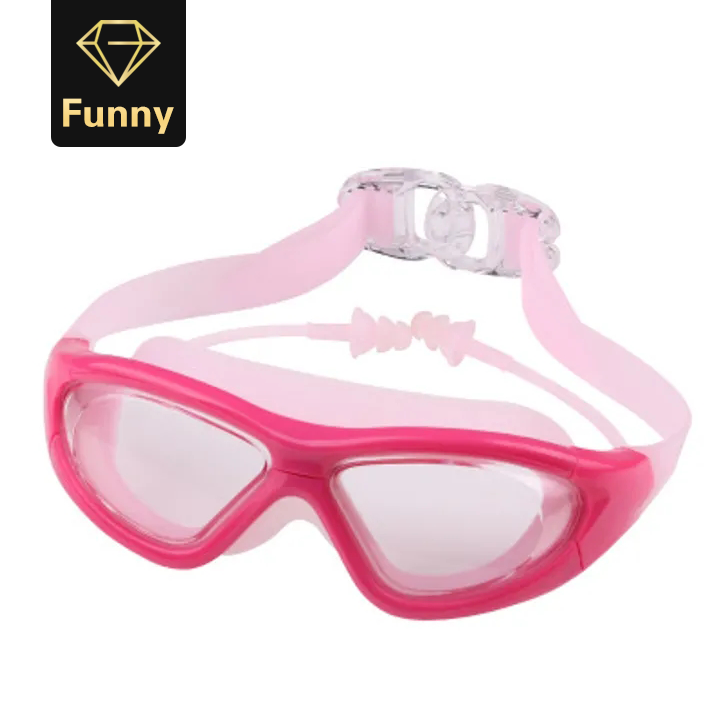 2021 High quality Large Frame Swimming Goggles With Earplug HD Transparent Glasses Anti fog Silicone Waterproof