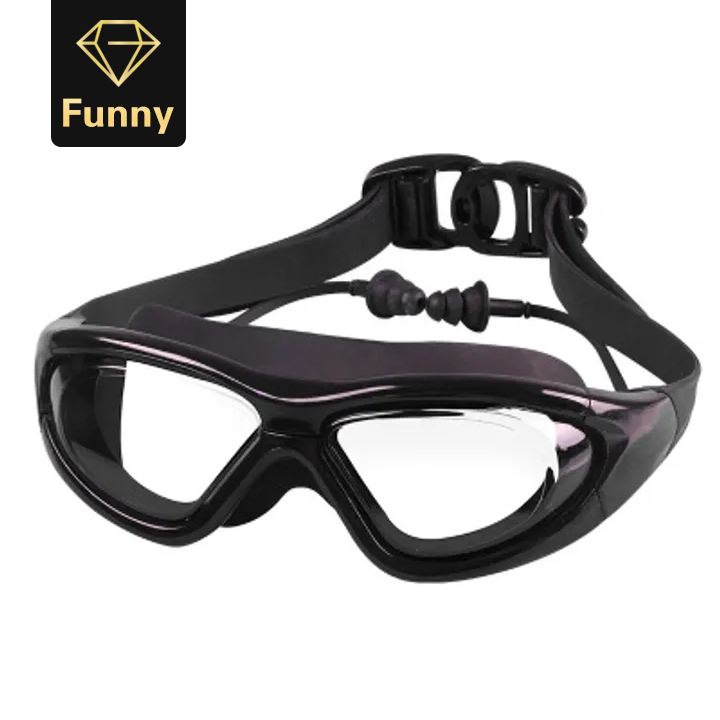2021 High quality Large Frame Swimming Goggles With Earplug HD Transparent Glasses Anti fog Silicone Waterproof