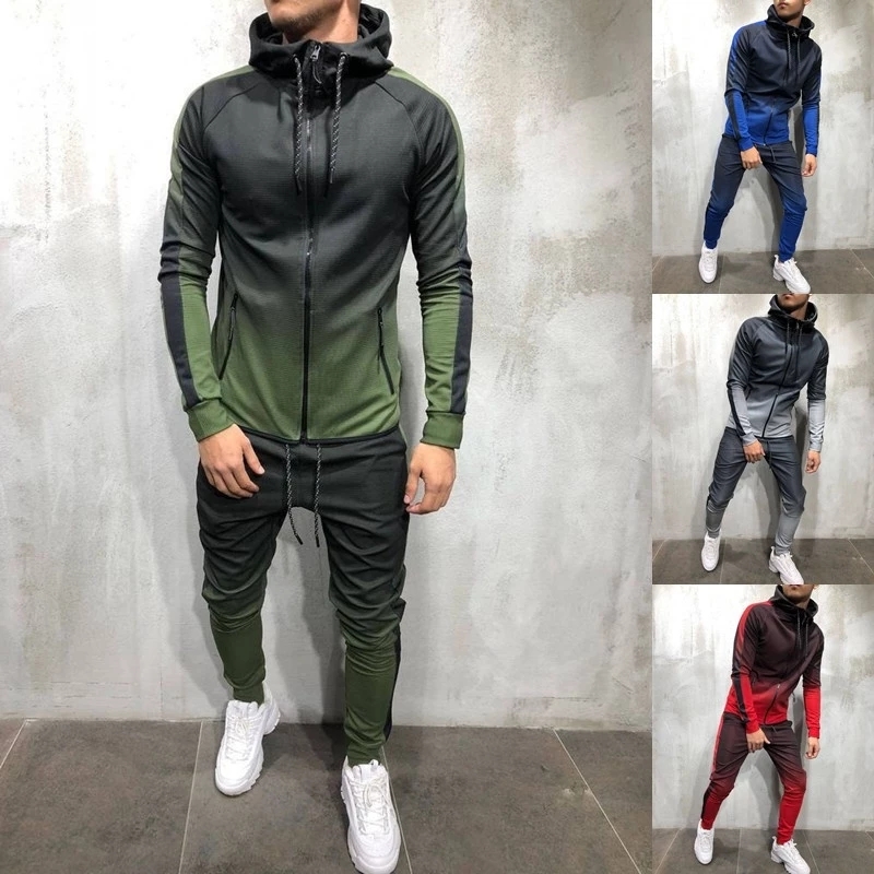 New Men Tracksuit 2 pcs Set 3D Gradient Color Casual Hoodies Sweatshirt And Pants Sportswear Joggers