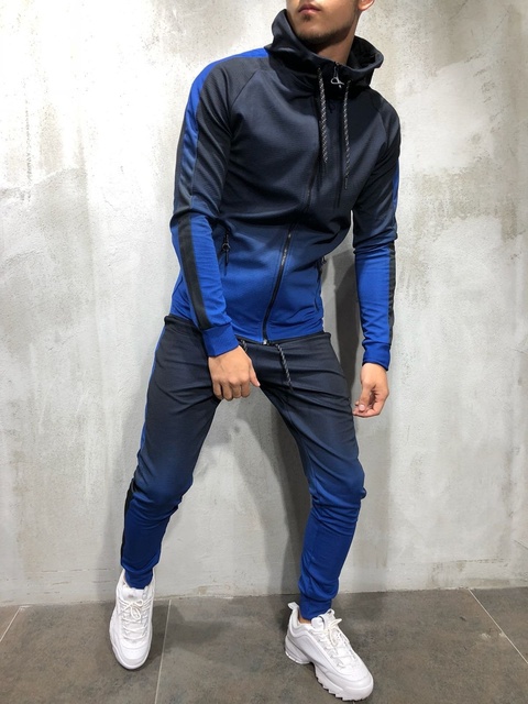New Men Tracksuit 2 pcs Set 3D Gradient Color Casual Hoodies Sweatshirt And Pants Sportswear Joggers