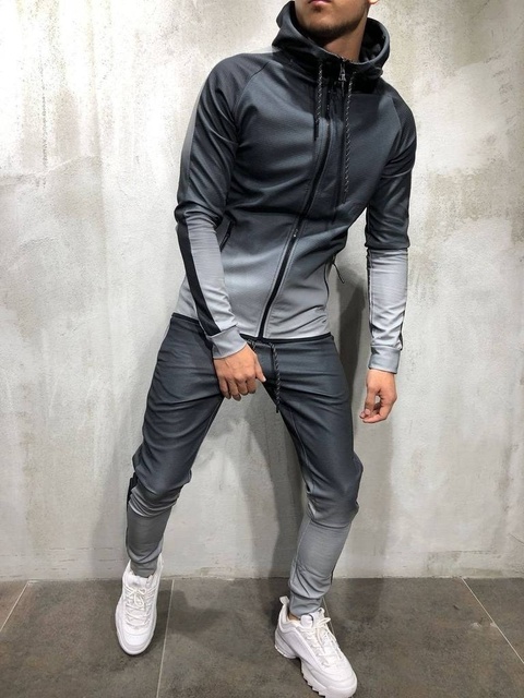 New Men Tracksuit 2 pcs Set 3D Gradient Color Casual Hoodies Sweatshirt And Pants Sportswear Joggers