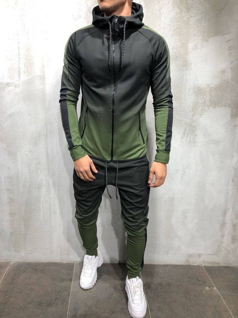 New Men Tracksuit 2 pcs Set 3D Gradient Color Casual Hoodies Sweatshirt And Pants Sportswear Joggers