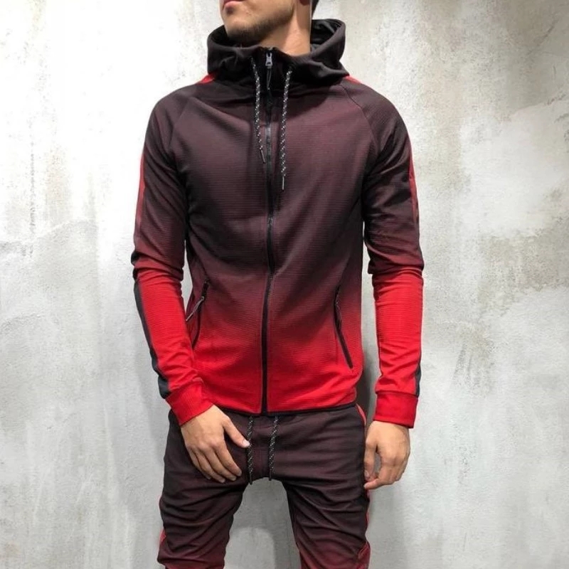 New Men Tracksuit 2 pcs Set 3D Gradient Color Casual Hoodies Sweatshirt And Pants Sportswear Joggers