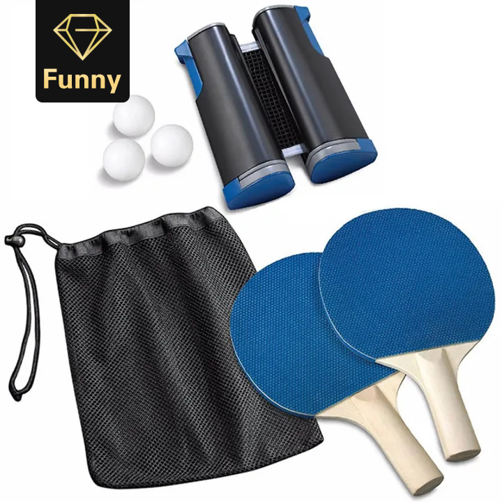2pcs Portable Pen-hold Type Table Tennis Racket Set with Retractable Net and 3pcs Ping Pong Balls