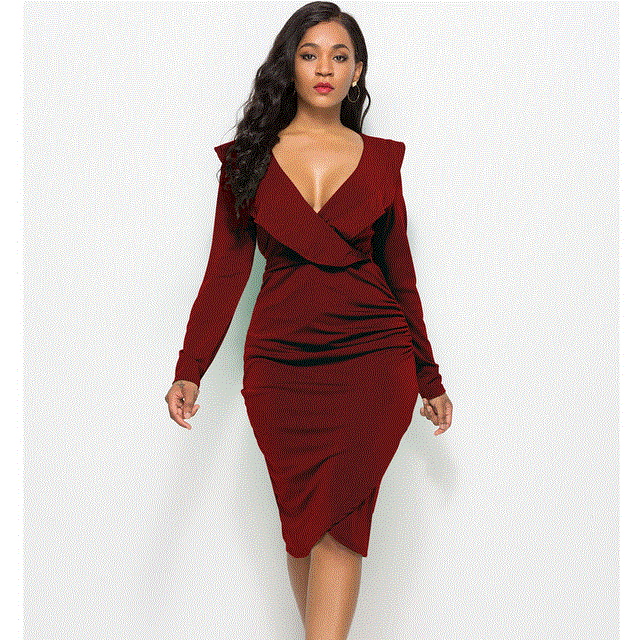 2021 High quality Sexy Ruffles Long Sleeve Summer Dress Women Plus Size Slim Bodycon Party Dress