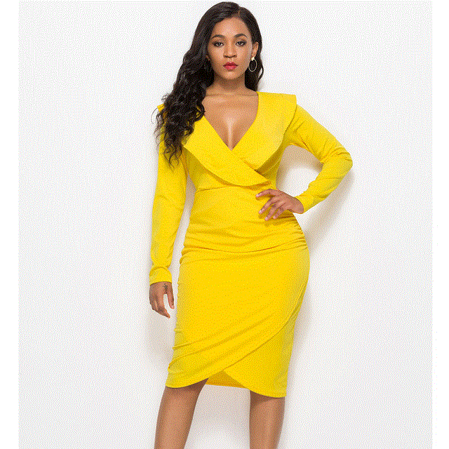 2021 High quality Sexy Ruffles Long Sleeve Summer Dress Women Plus Size Slim Bodycon Party Dress