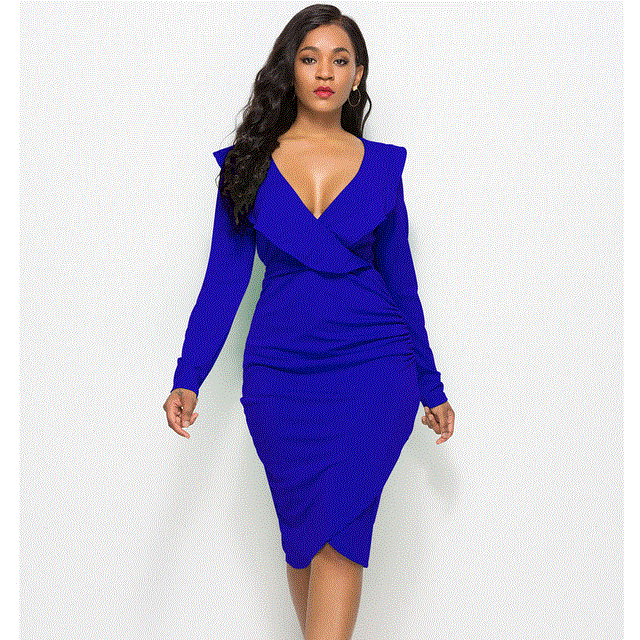 2021 High quality Sexy Ruffles Long Sleeve Summer Dress Women Plus Size Slim Bodycon Party Dress