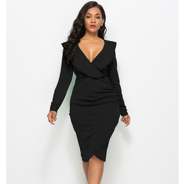 2021 High quality Sexy Ruffles Long Sleeve Summer Dress Women Plus Size Slim Bodycon Party Dress