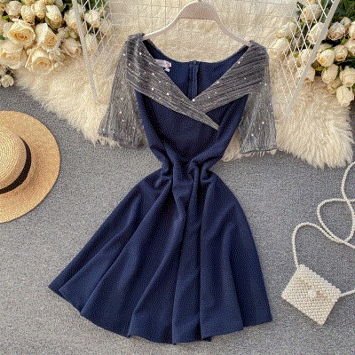 2021 High quality Summer Women Red Party Dress Bright Silk Patchwork Short Sleeve Elegant Ladies Dinner Dress