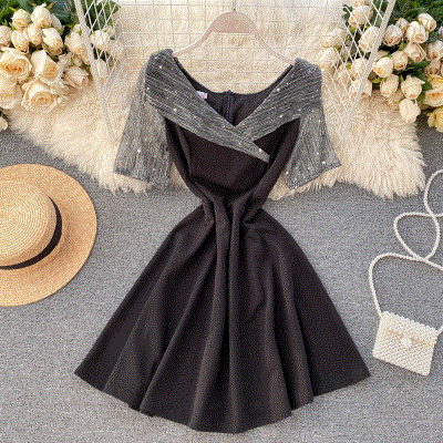 2021 High quality Summer Women Red Party Dress Bright Silk Patchwork Short Sleeve Elegant Ladies Dinner Dress
