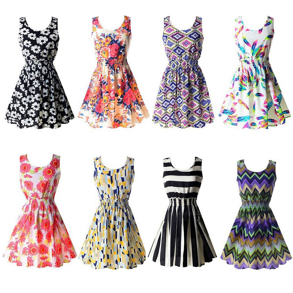 2021 High quality Women's Summer Sundress  Dress for Women Options O Neck Beach Dress Mini Print Vintage Dress