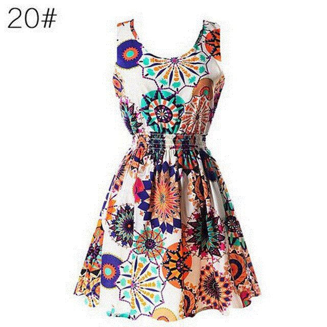 2021 High quality Women's Summer Sundress  Dress for Women Options O Neck Beach Dress Mini Print Vintage Dress