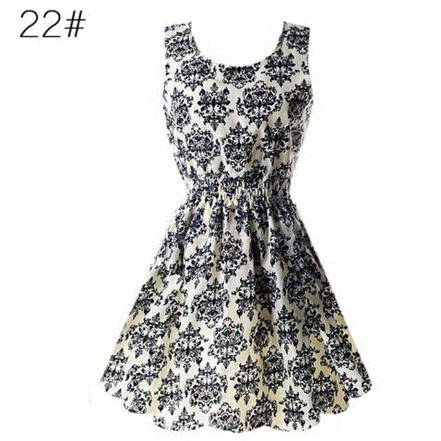 2021 High quality Women's Summer Sundress  Dress for Women Options O Neck Beach Dress Mini Print Vintage Dress