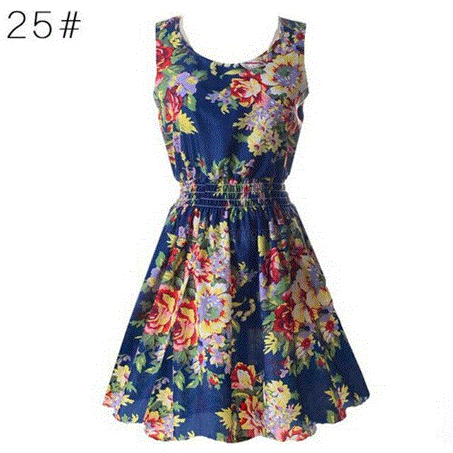 2021 High quality Women's Summer Sundress  Dress for Women Options O Neck Beach Dress Mini Print Vintage Dress