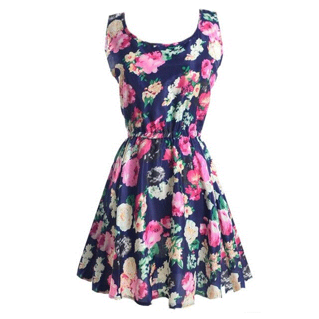 2021 High quality Women's Summer Sundress  Dress for Women Options O Neck Beach Dress Mini Print Vintage Dress