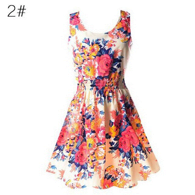 2021 High quality Women's Summer Sundress  Dress for Women Options O Neck Beach Dress Mini Print Vintage Dress