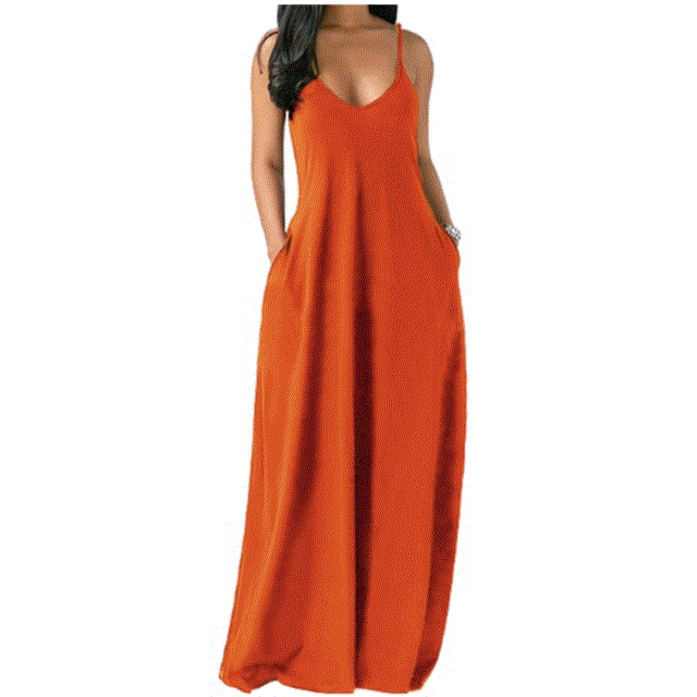 2021 High quality Summer Sleeveless Loose Casual Long Dress  Women Sexy Deep V Spaghetti Strap Dress Female Maxi Dress