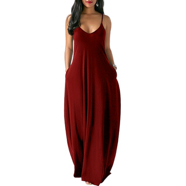 2021 High quality Summer Sleeveless Loose Casual Long Dress  Women Sexy Deep V Spaghetti Strap Dress Female Maxi Dress