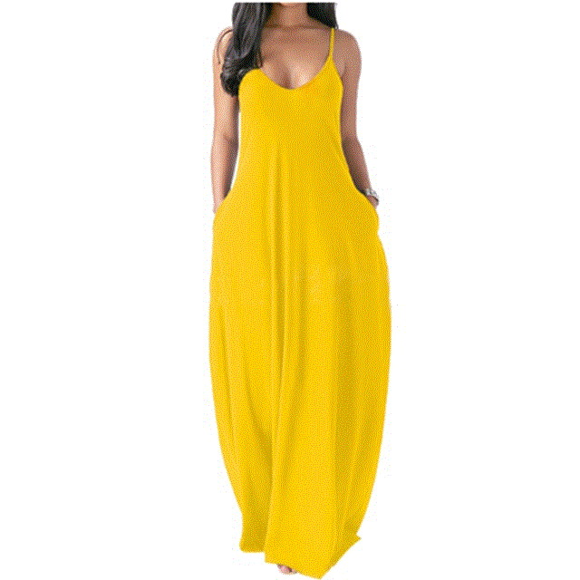 2021 High quality Summer Sleeveless Loose Casual Long Dress  Women Sexy Deep V Spaghetti Strap Dress Female Maxi Dress