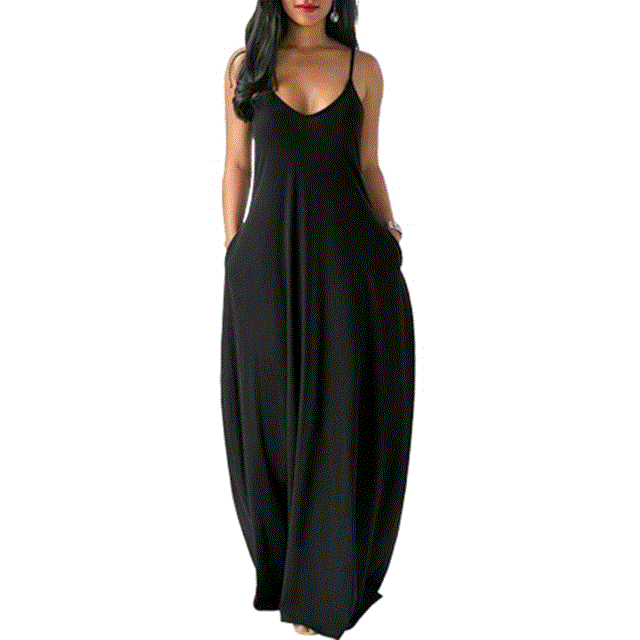 2021 High quality Summer Sleeveless Loose Casual Long Dress  Women Sexy Deep V Spaghetti Strap Dress Female Maxi Dress