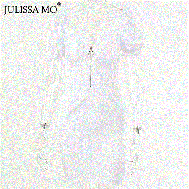 2021 High quality Elegant Puff Sleeve Summer Party Dress Sexy V Neck Zipper Women Dresses Female Bodycon Night dress