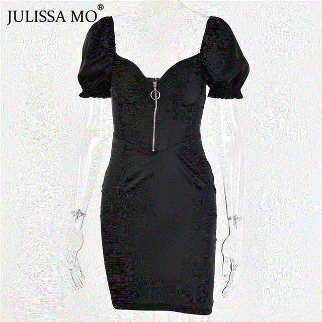 2021 High quality Elegant Puff Sleeve Summer Party Dress Sexy V Neck Zipper Women Dresses Female Bodycon Night dress