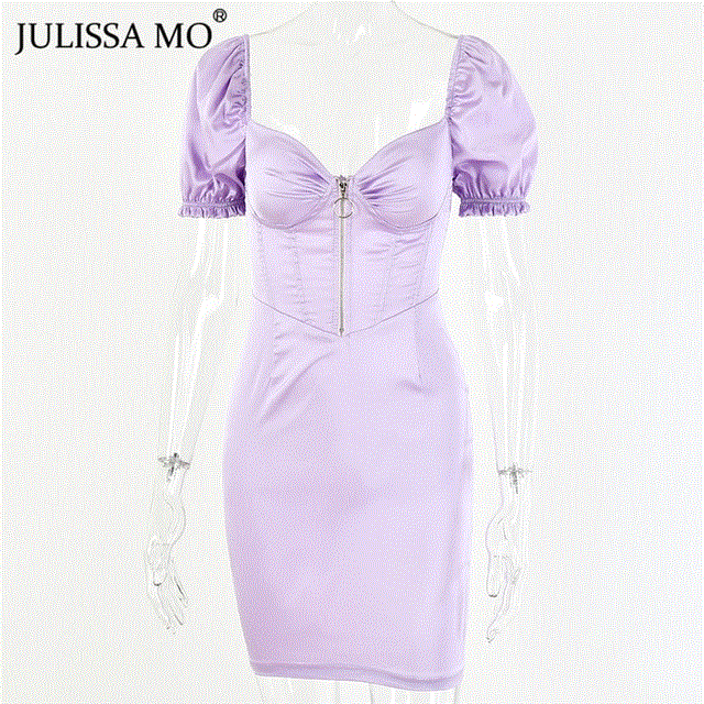 2021 High quality Elegant Puff Sleeve Summer Party Dress Sexy V Neck Zipper Women Dresses Female Bodycon Night dress