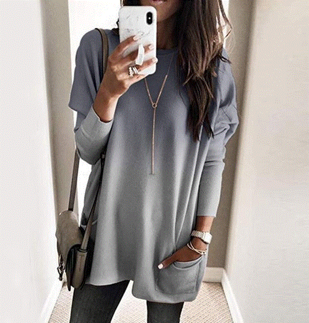 2021 High quality Women Casual Loose Dress Pocket Colors Dress  Boho Full Long Sleeve Befree Mini Dresses